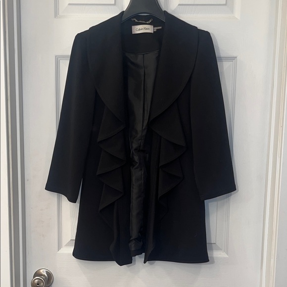 Calvin Klein Women's Black Ruffle Blazer - Picture 1 of 4